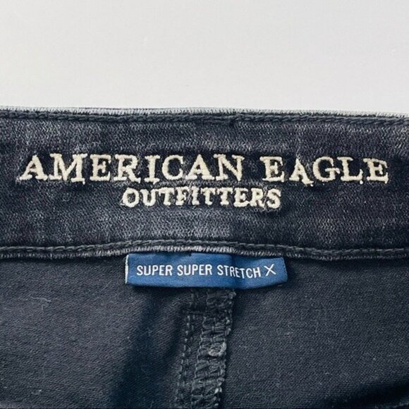 AE American Eagle Hi Rise Shortie Shorts Womens 8 Black‎ Lace Cut Off Denim - Picture 3 of 10